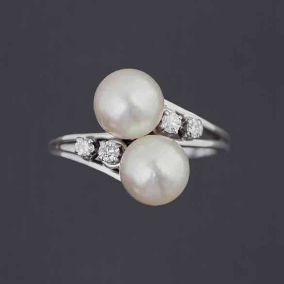 Bague or blanc et perles